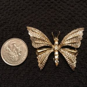 Vtg. Gerry's Gold Rhinestone Butterfly Brooch Pin